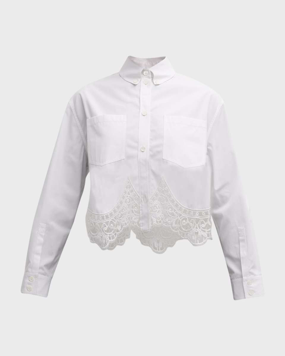 Button-Front Blouse with Lace Trim